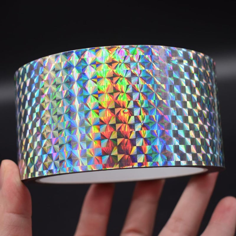 SICCOMA Self-Adhesive Holographic Reflective Tape Prism Tape Holographic Reflective Tape for Keep Birds Away, Craft Projects, DIY Art, Home, Daily Use (Silver, 1 Inch x 55 Yard) - Image 4